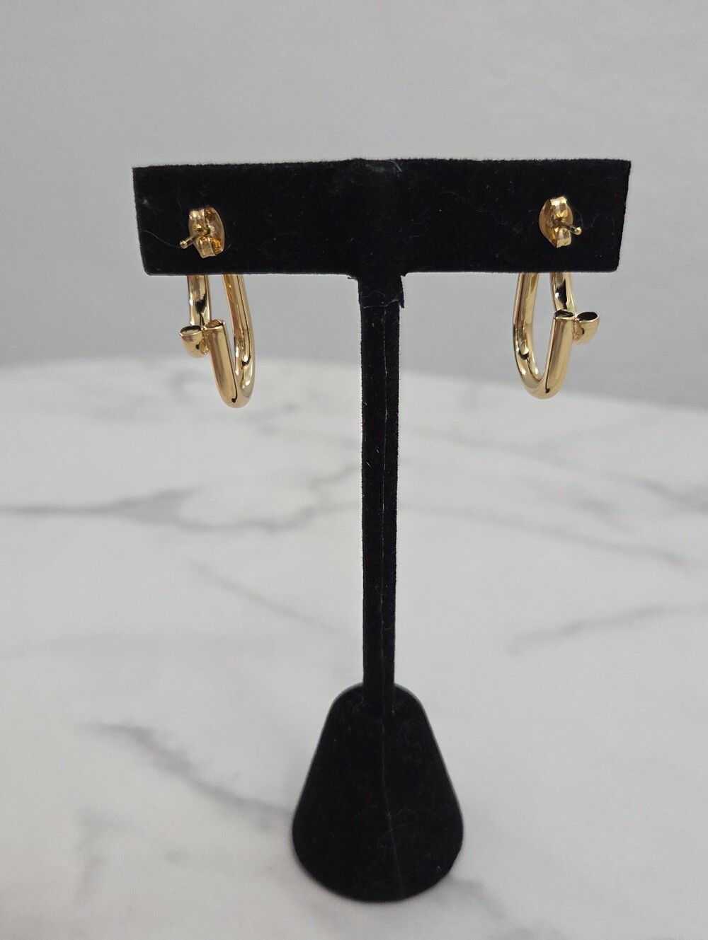 Gold Double Hoop Earrings Chubby Oval Huggie Hoops Statement - Picture 10 of 12